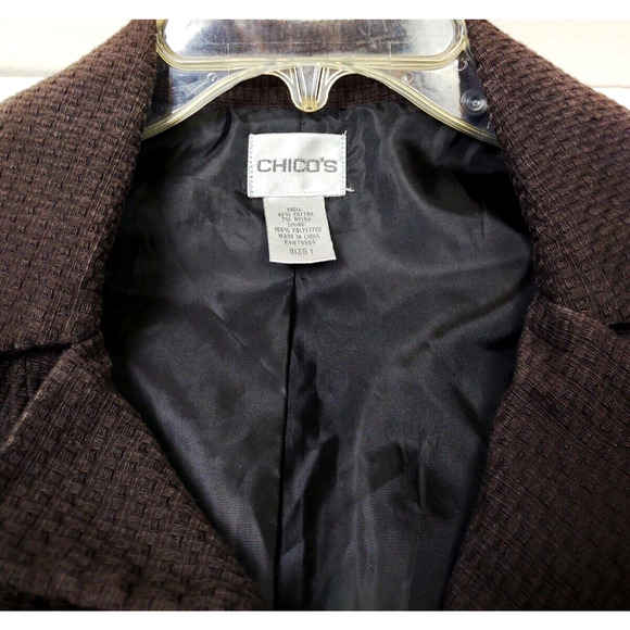 Chicos Black Career Office Blazer Textured Lined w Snap Closure Pockets Size 1 M - Picture 5 of 8